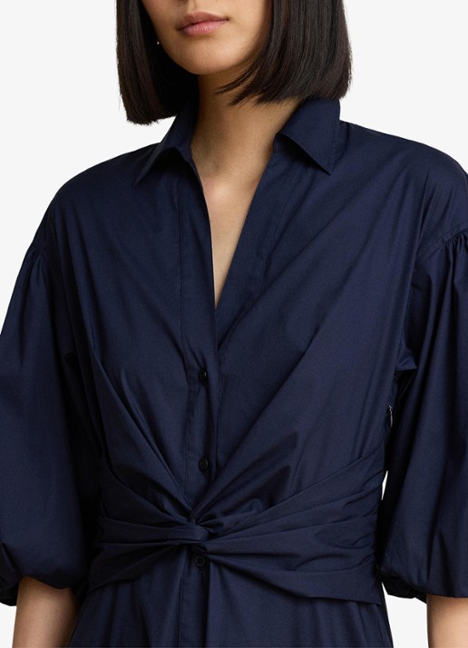 Ralph Lauren Midi blousejurk met knoopdetail en ballonmouwen - detail 5 lauren navy / blauw