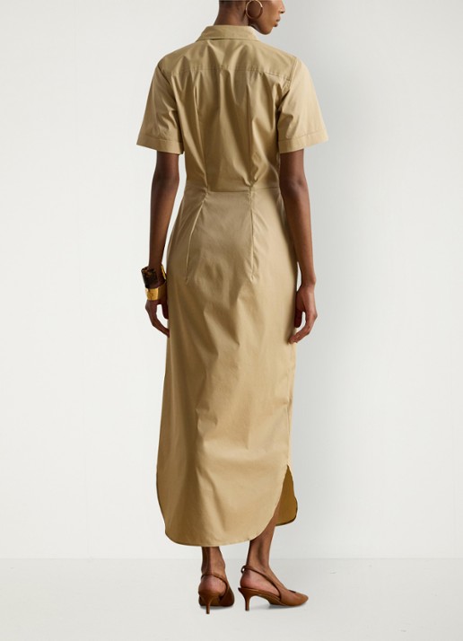 Ralph Lauren Midi blousejurk met plooidetail - achterkant birch tan / beige