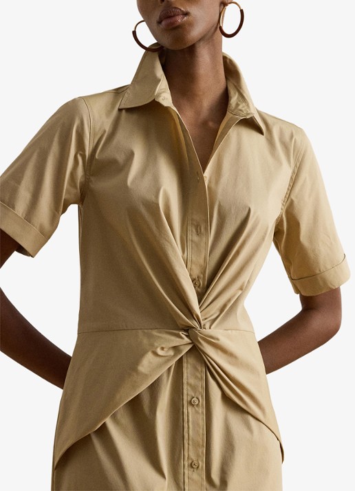Ralph Lauren Midi blousejurk met plooidetail - detail 3 birch tan / beige