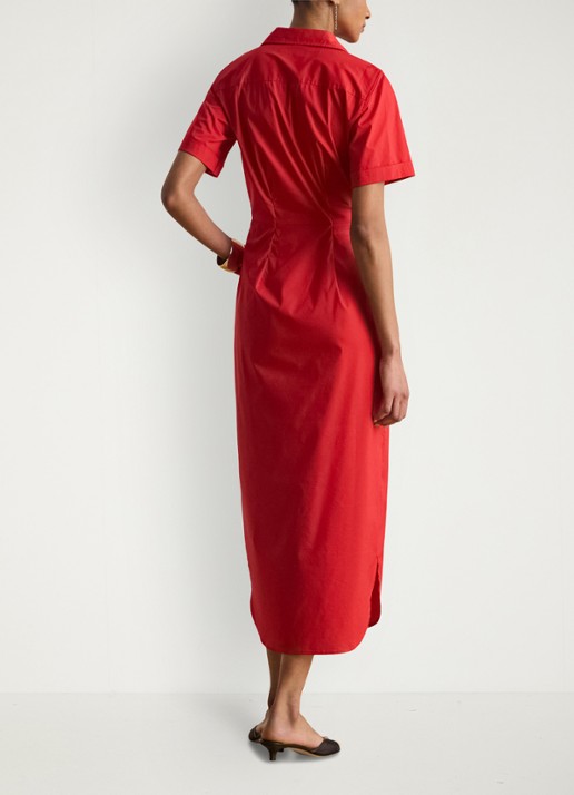 Ralph Lauren Midi blousejurk met plooidetail - achterkant 5 cruise red 2wr6 / rood
