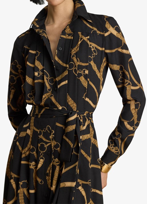 Ralph Lauren Midi blousejurk met print en strikceintuur - detail 3 birch tan / zwart