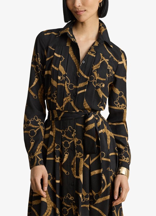 Ralph Lauren Midi blousejurk met print en strikceintuur - detail 4 birch tan / zwart