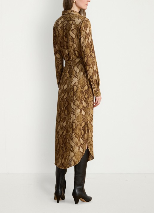 Ralph Lauren Midi blousejurk met slangenprint en ceintuur - achterkant 5 tan multi / beige