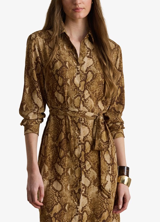 Ralph Lauren Midi blousejurk met slangenprint en ceintuur - detail 4 tan multi / beige