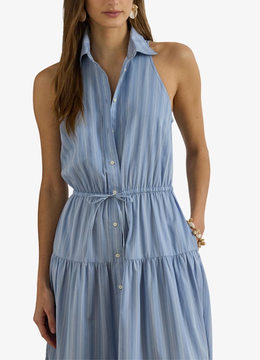 Ralph Lauren Midi blousejurk met streepprint en gestrikt detail - detail blue/white multi / blauw