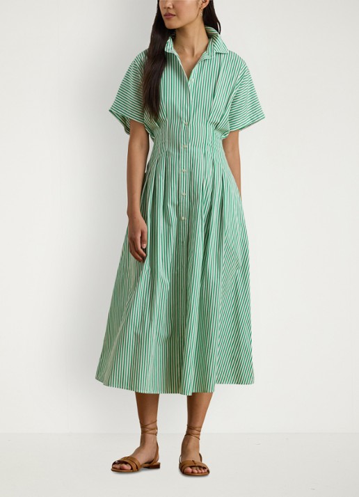 Ralph Lauren Midi blousejurk met streepprint en steekzakken - voorkant 4 groen