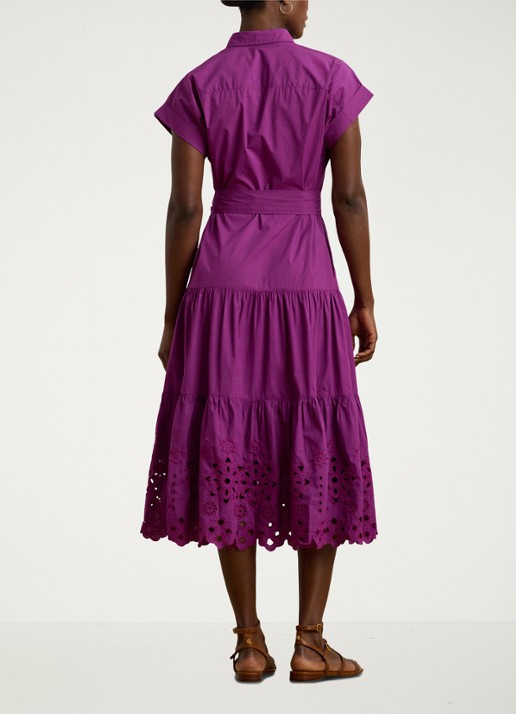 Ralph Lauren Midi blousejurk met strikceintuur - achterkant 3 paars
