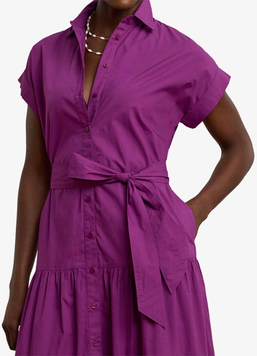 Ralph Lauren Midi blousejurk met strikceintuur - detail 5 paars
