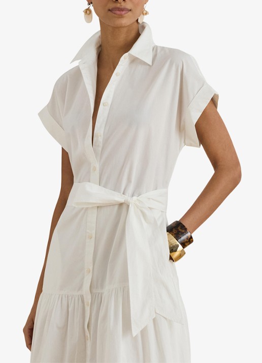 Ralph Lauren Midi blousejurk met strikceintuur - detail 5 wit