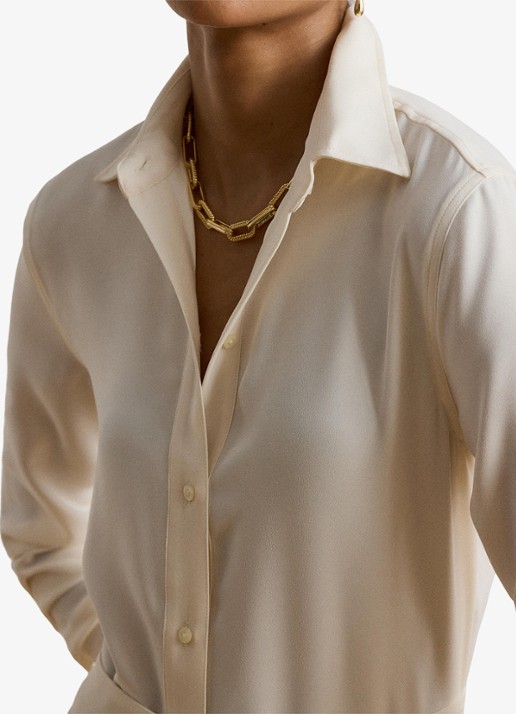 Ralph Lauren Midi blousejurk met strikceintuur - detail 4 mascarpone crème / crème