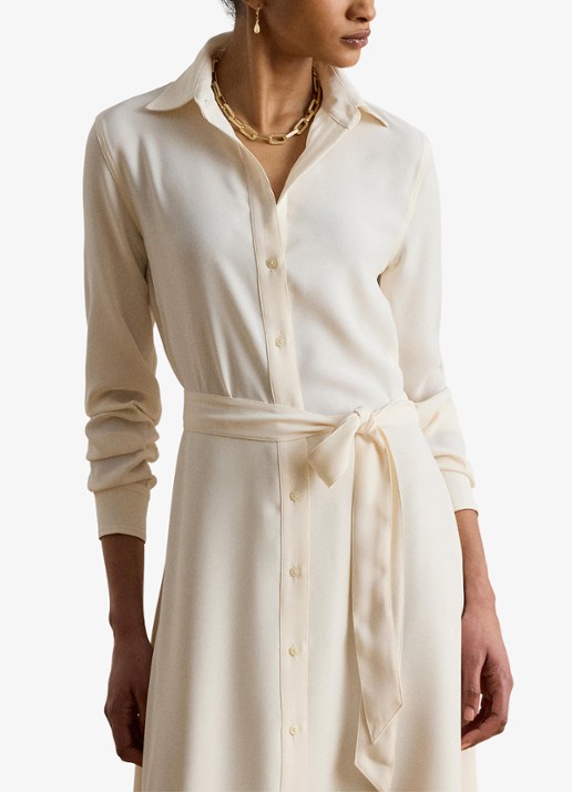 Ralph Lauren Midi blousejurk met strikceintuur - detail 5 mascarpone crème / crème