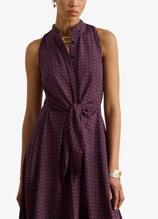 Ralph Lauren Midi blousejurk met strikdetail en print - detail 3 navy multi / donkerrood