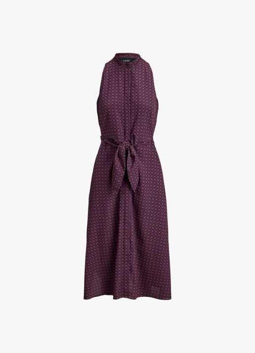 Ralph Lauren Midi blousejurk met strikdetail en print - voorkant 4 navy multi / donkerrood