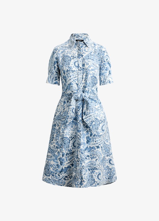 Ralph Lauren Midi blousejurk van linnen met paisley dessin en geknoopt detail