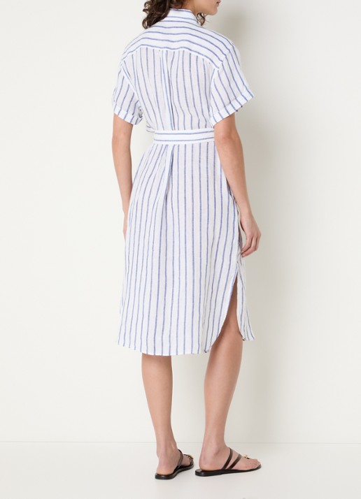 Ralph Lauren Midi blousejurk van linnen met strikceintuur - achterkant 2 gebroken wit