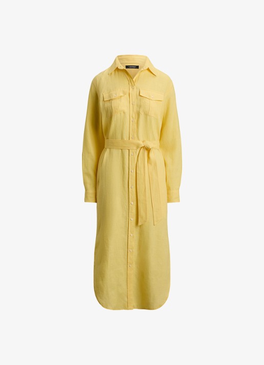 Ralph Lauren Midi blousejurk van linnen met strikceintuur