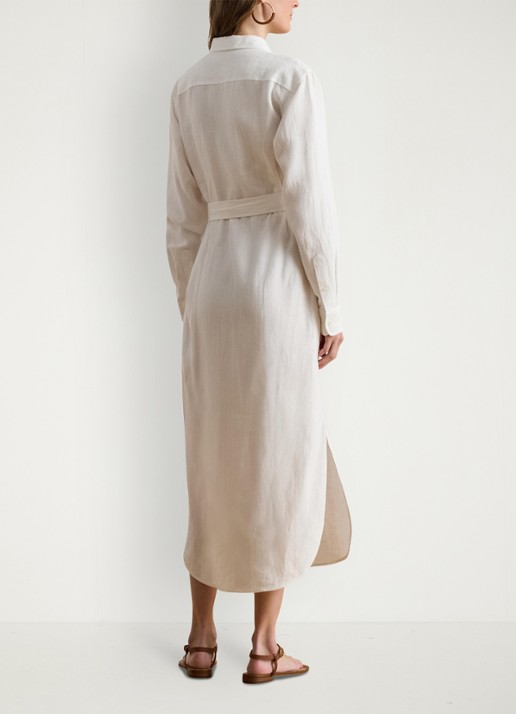 Ralph Lauren Midi blousejurk van linnen met strikceintuur - achterkant wit