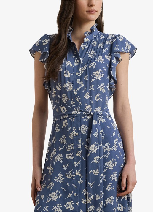 Ralph Lauren Midi jurk met bloemenprint en strikceintuur