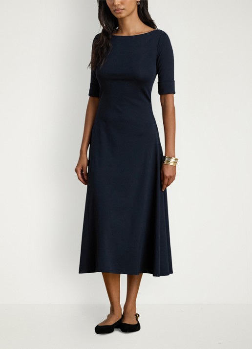 Ralph Lauren Midi jurk met boothals - detail 8 lighthouse navy / donkerblauw
