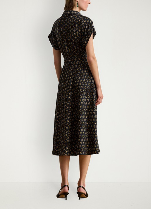 Ralph Lauren Midi jurk met ceintuur en grafische print - achterkant zwart