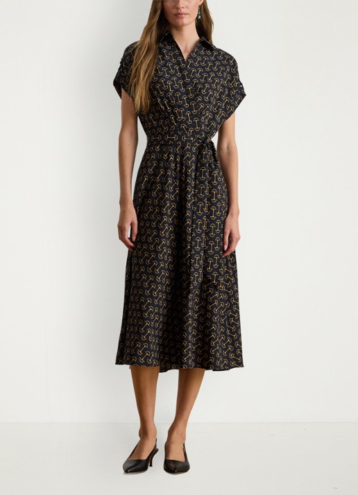 Ralph Lauren Midi jurk met ceintuur en grafische print - detail 3 zwart