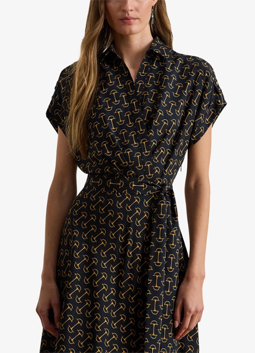 Ralph Lauren Midi jurk met ceintuur en grafische print - detail 4 zwart