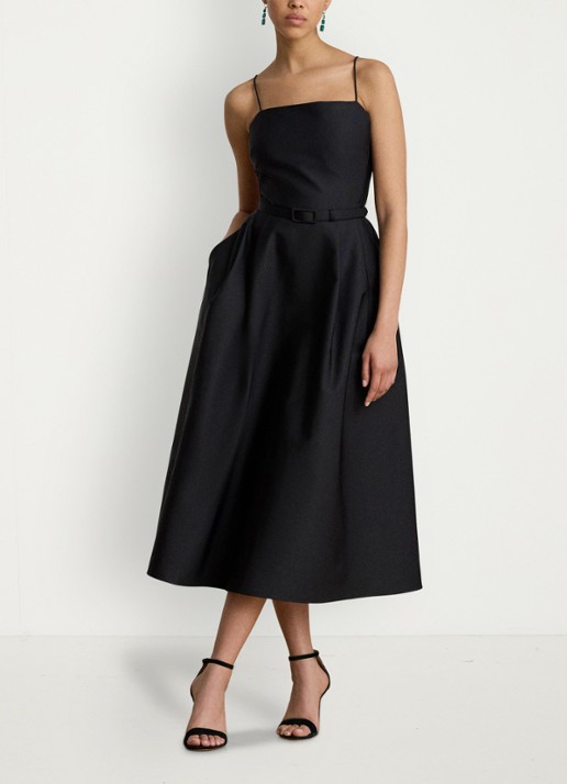 Ralph Lauren Midi jurk met ceintuur - voorkant 2 zwart