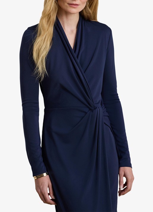 Ralph Lauren Midi jurk met geknoopt detail - detail 5 refined navy / blauw
