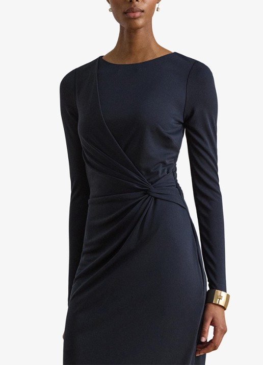 Ralph Lauren Midi jurk met geknoopt detail - detail 2 donkerblauw