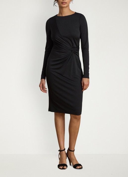 Ralph Lauren Midi jurk met geknoopt detail - voorkant 5 zwart