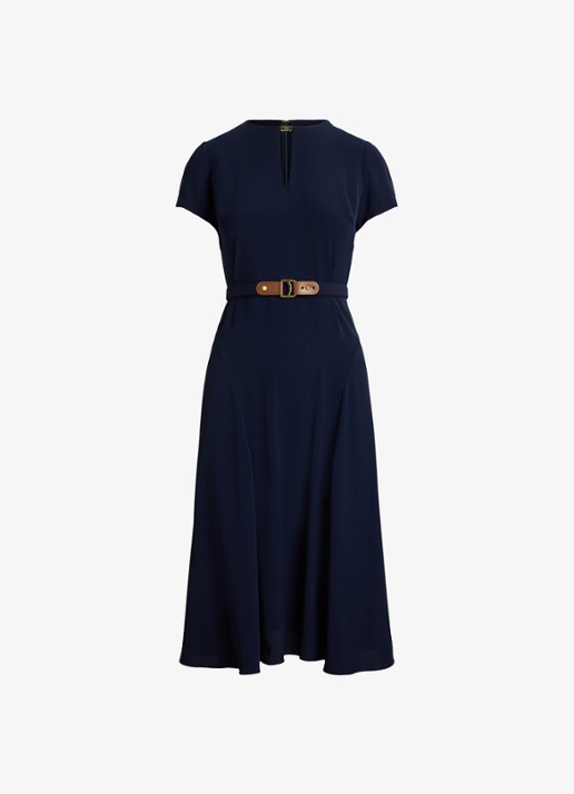 Ralph Lauren Midi jurk met gesp - voorkant donkerblauw