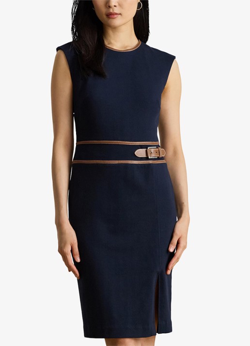 Ralph Lauren Midi jurk met gespdetail - detail 4 lauren navy / donkerblauw