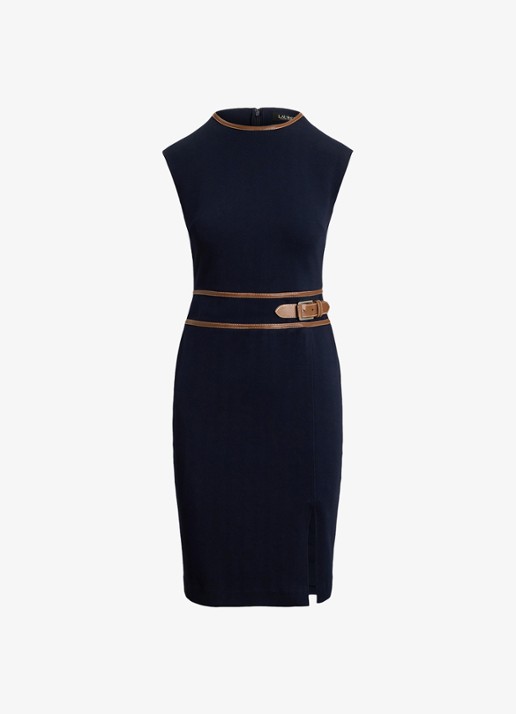 Ralph Lauren Midi jurk met gespdetail - voorkant 2 lauren navy / donkerblauw