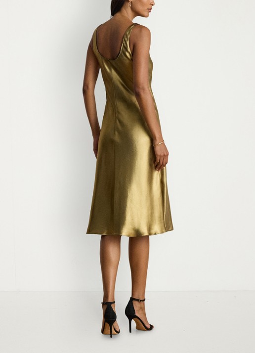 Ralph Lauren Midi jurk met metallic finish - achterkant 5 black/antique gold / goud