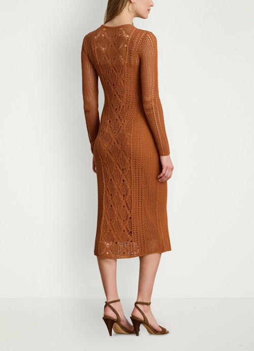 Ralph Lauren Midi jurk met opengebreid dessin - achterkant 4 red terracotta / rood
