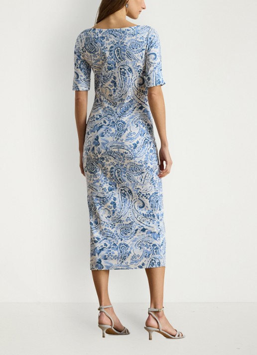 Ralph Lauren Midi jurk met paisley dessin - achterkant 5 white/blue / blauw