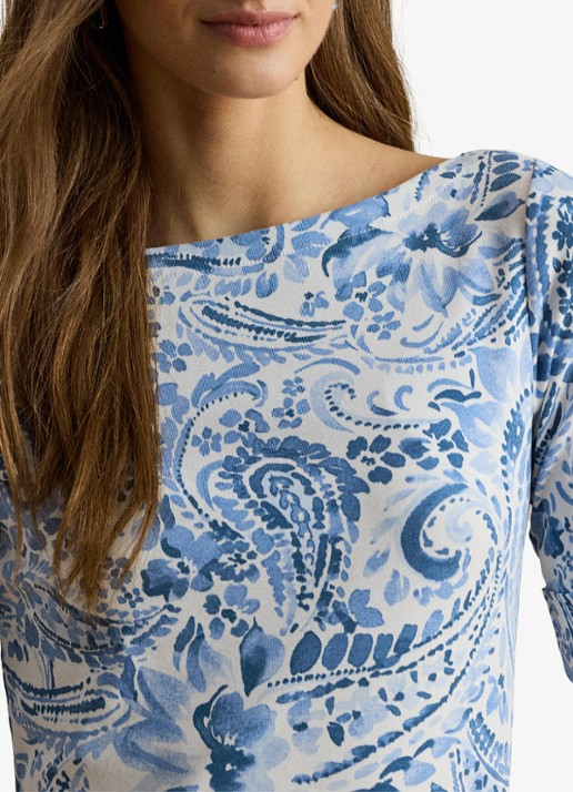 Ralph Lauren Midi jurk met paisley dessin - detail 3 white/blue / blauw