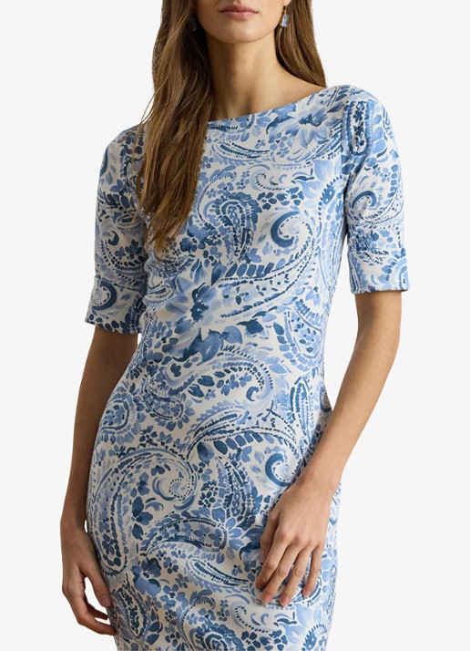 Ralph Lauren Midi jurk met paisley dessin - detail 4 white/blue / blauw