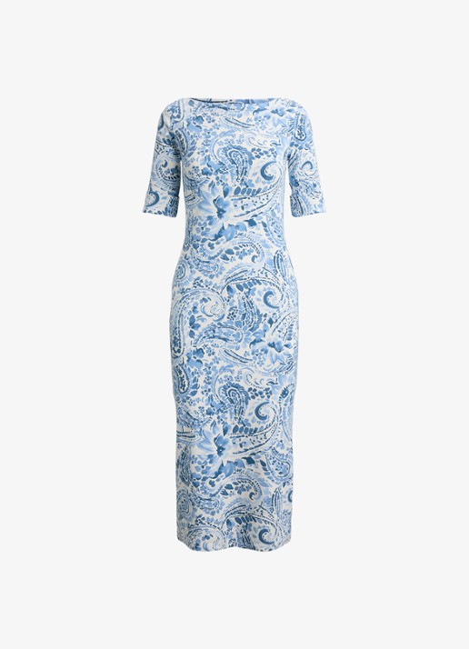 Ralph Lauren Midi jurk met paisley dessin - voorkant white/blue / blauw