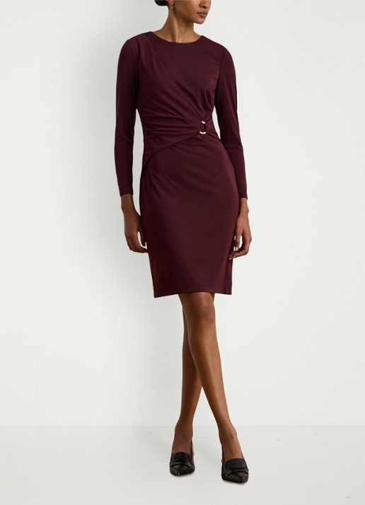 Ralph Lauren Midi jurk met plooidetail - voorkant 3 dark garnet / bordeauxrood