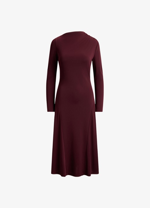 Ralph Lauren Midi jurk met plooidetail - voorkant 4 dark garnet / bordeauxrood