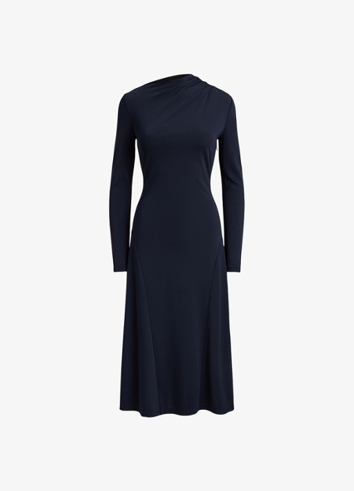 Ralph Lauren Midi jurk met plooidetail - voorkant 4 lauren navy / blauw