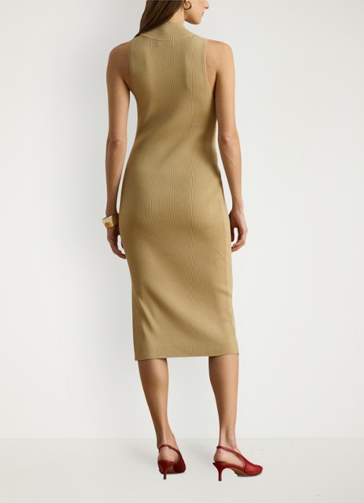 Ralph Lauren Midi jurk met ribstructuur - achterkant birch tan / beige