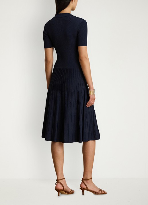 Ralph Lauren Midi jurk met ribstructuur - achterkant 5 donkerblauw