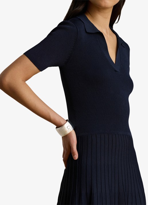 Ralph Lauren Midi jurk met ribstructuur - detail donkerblauw