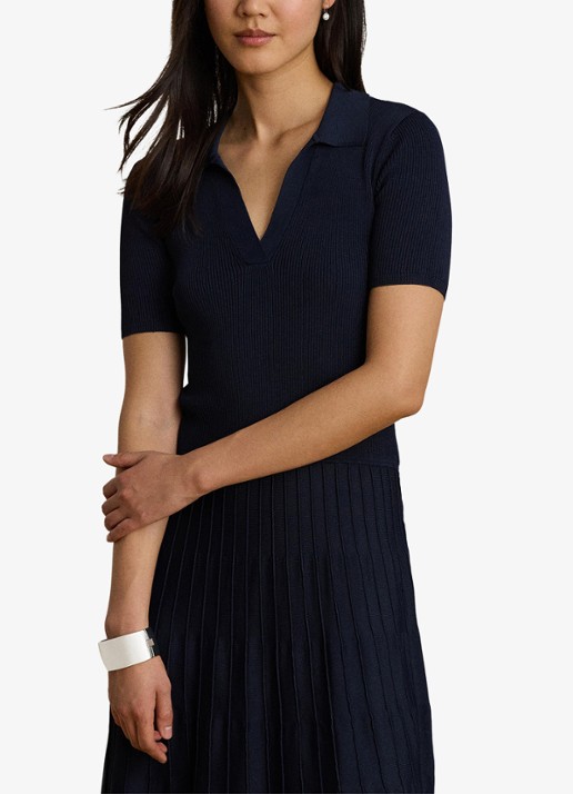 Ralph Lauren Midi jurk met ribstructuur - detail 2 donkerblauw