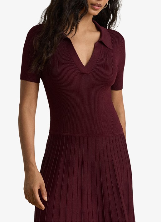 Ralph Lauren Midi jurk met ribstructuur - detail dark garnet / bordeauxrood