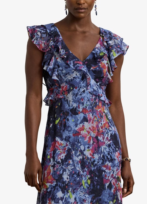 Ralph Lauren Midi jurk met ruches en print