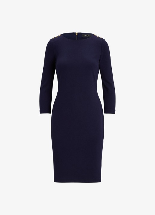 Ralph Lauren Midi jurk met sierknopen - voorkant middengrijs