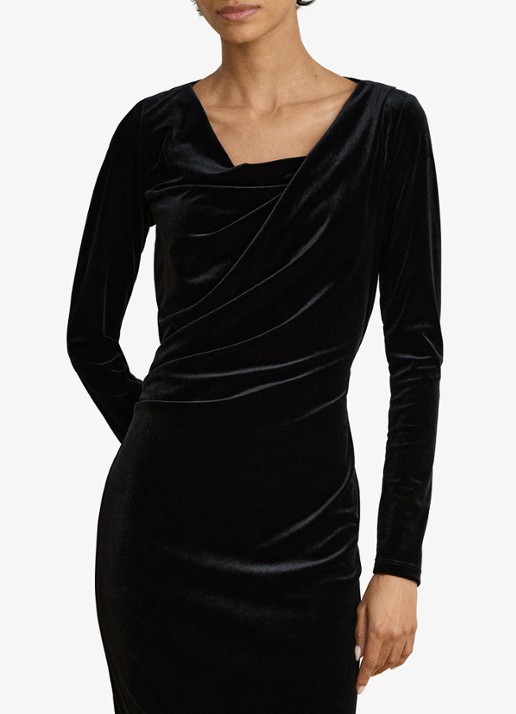 Ralph Lauren Midi jurk van fluweel met watervalhals